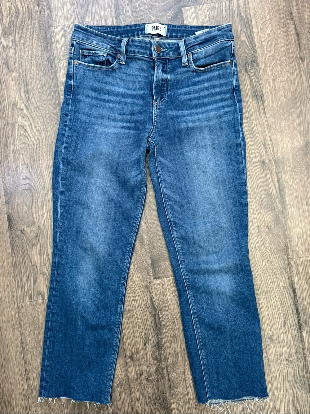 Paige Women’s Skyline Slim Distressed Hem Mid Wash Jeans Size 29